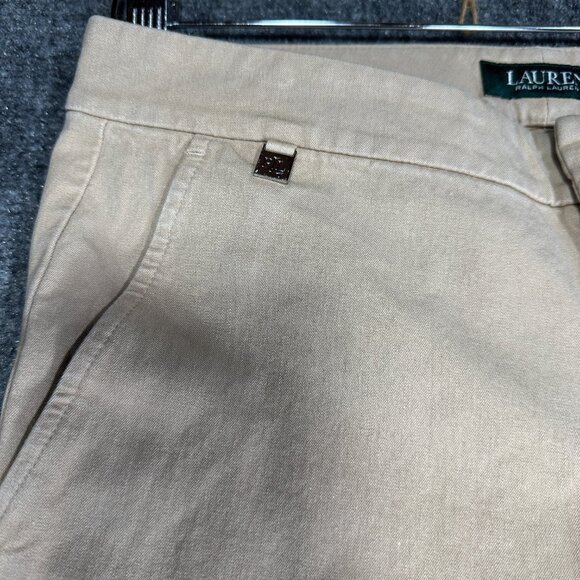 Ralph Lauren Pants Womens 4 Tan Stretch Flat Front Tapered Leg Zip Fly Pockets - Picture 4 of 8